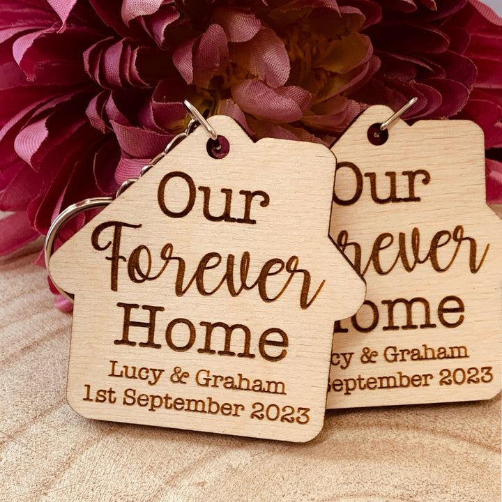 Personalised Our Forever Home Wooden Keyring