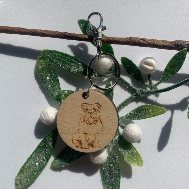 British Bulldog Engraved Wooden Keyring