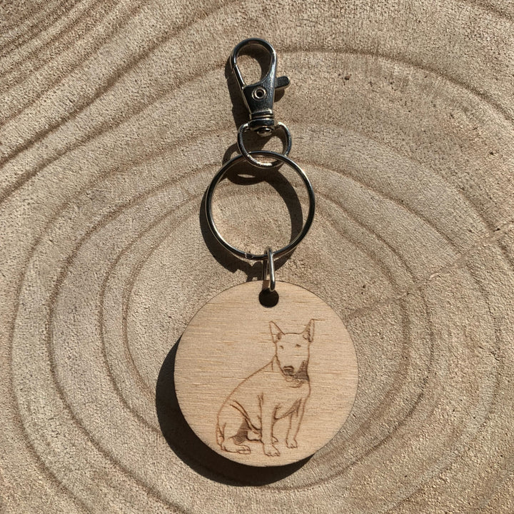 English Bull Terrier Engraved Wooden Keyring