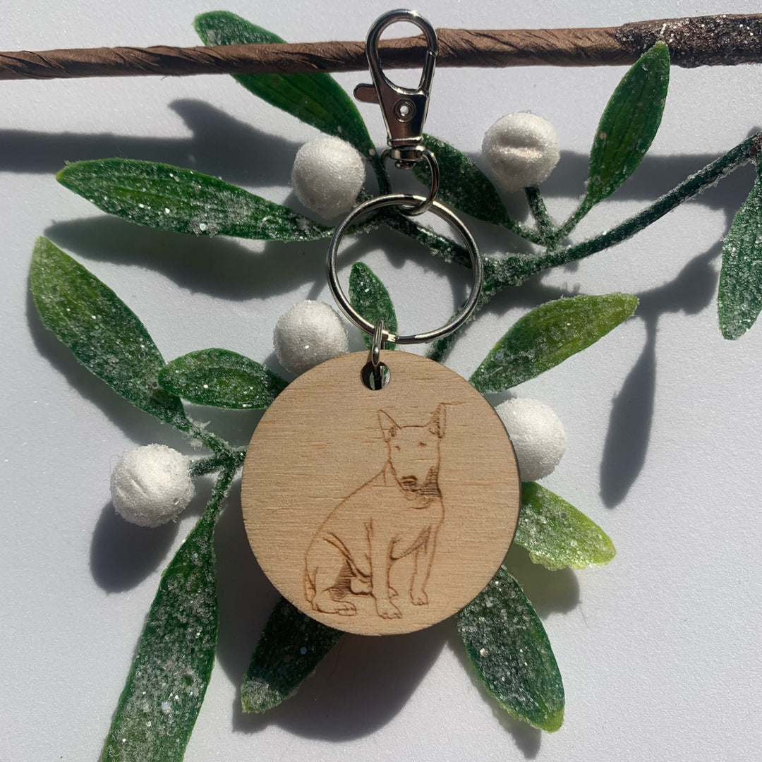 English Bull Terrier Engraved Wooden Keyring