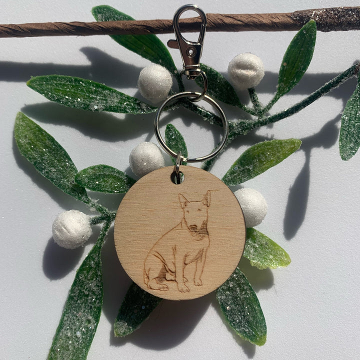 English Bull Terrier Engraved Wooden Keyring