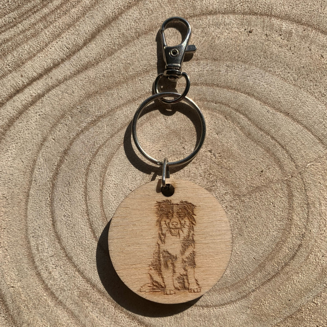 Border Collie Sheepdog Engraved Wooden Keyring