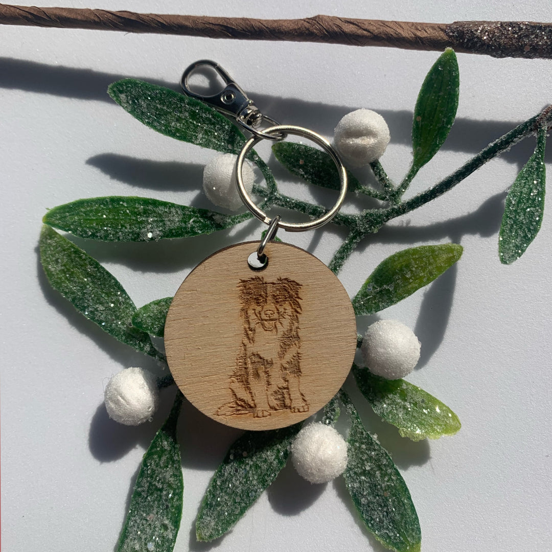 Border Collie Sheepdog Engraved Wooden Keyring