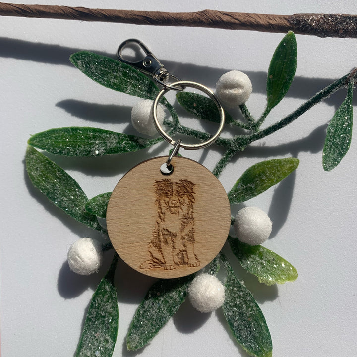 Border Collie Sheepdog Engraved Wooden Keyring