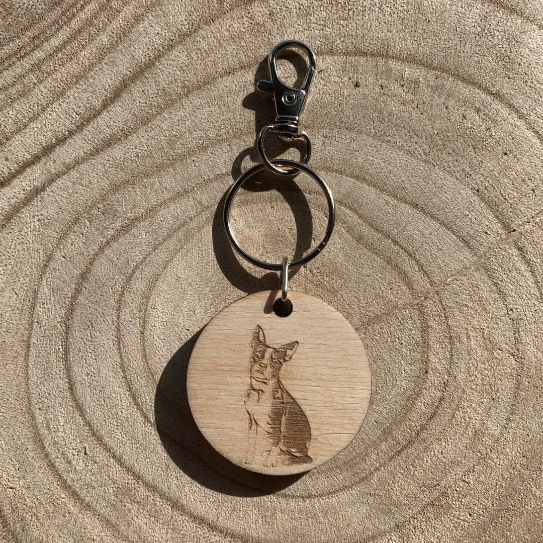 Boston Terrier Engraved Wooden Keyring