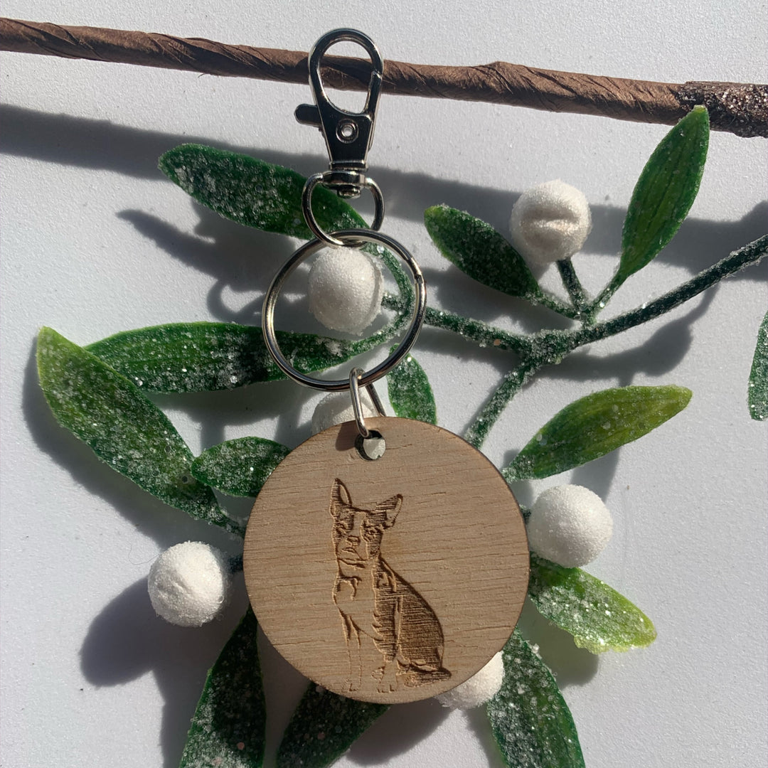 Boston Terrier Engraved Wooden Keyring