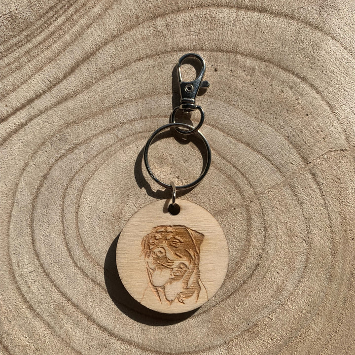 Rottweiler Face Engraved Wooden Keyring