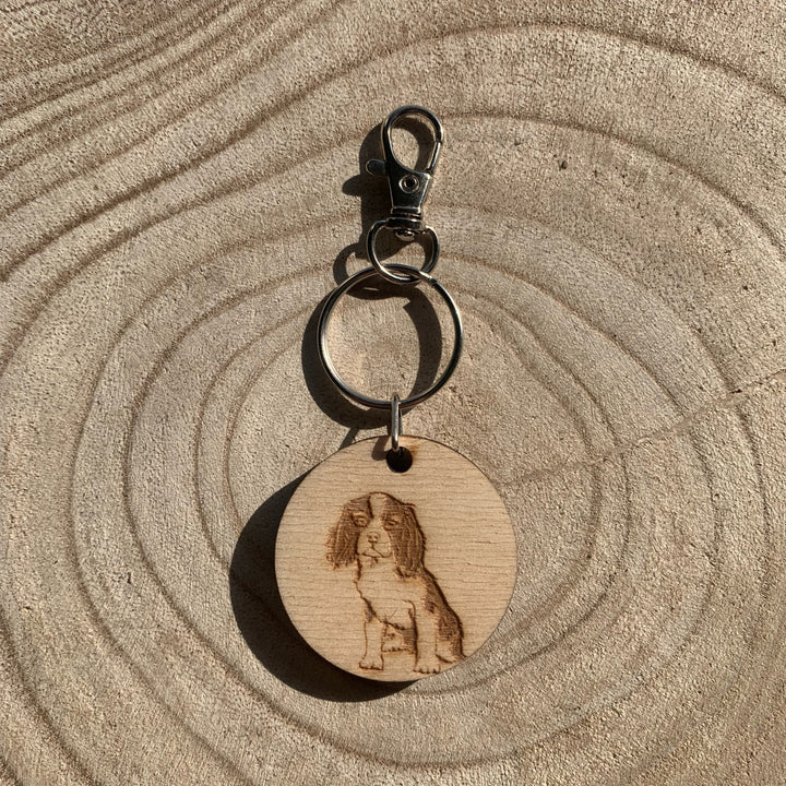 King Charles Cavalier Spaniel Engraved Wooden Keyring