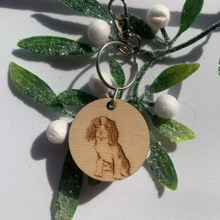 King Charles Cavalier Spaniel Engraved Wooden Keyring