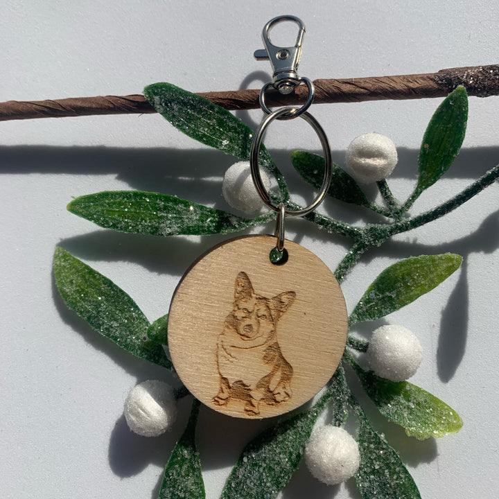 Corgi Engraved Wooden Keyring