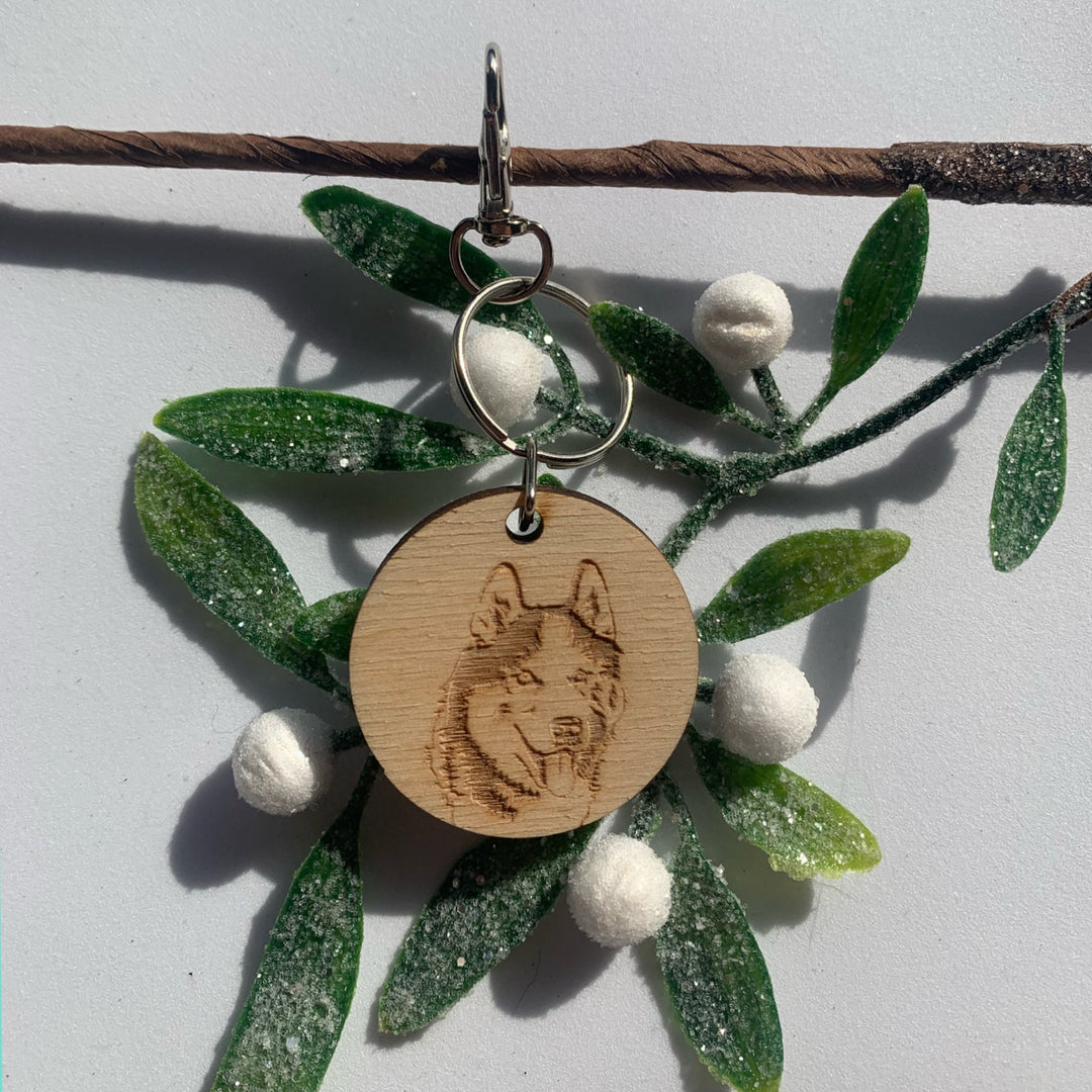 Great Dane Face Engraved Wooden Keyring