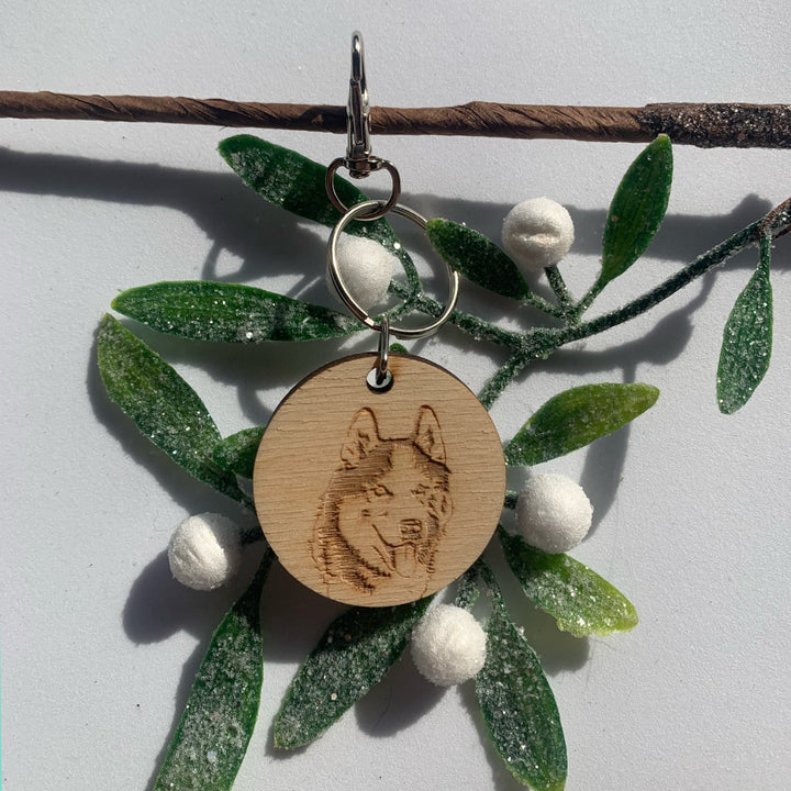 Great Dane Face Engraved Wooden Keyring