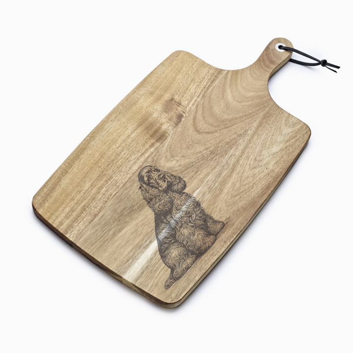Personalised Sitting American Cocker Spaniel Engraved Acacia Serving Board