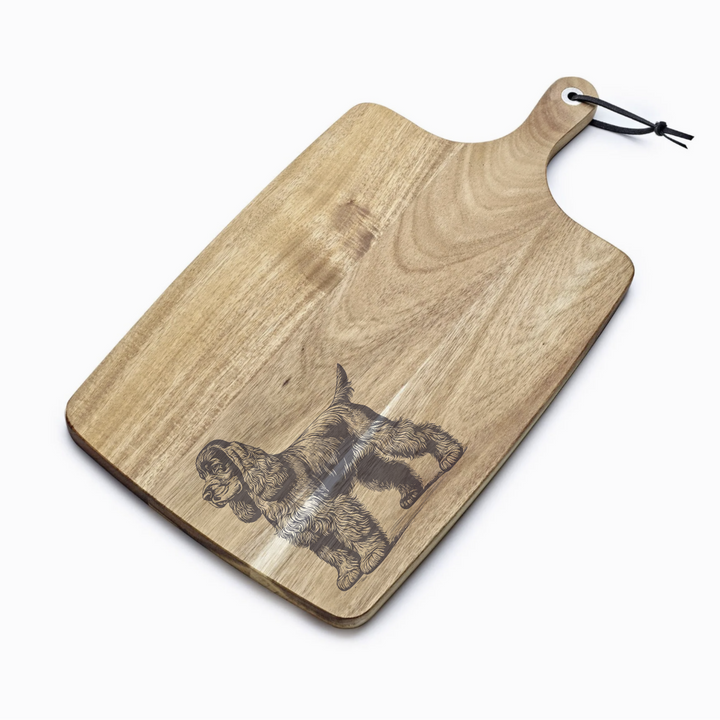 Personalised Standing American Cocker Spaniel Engraved Acacia Serving Board