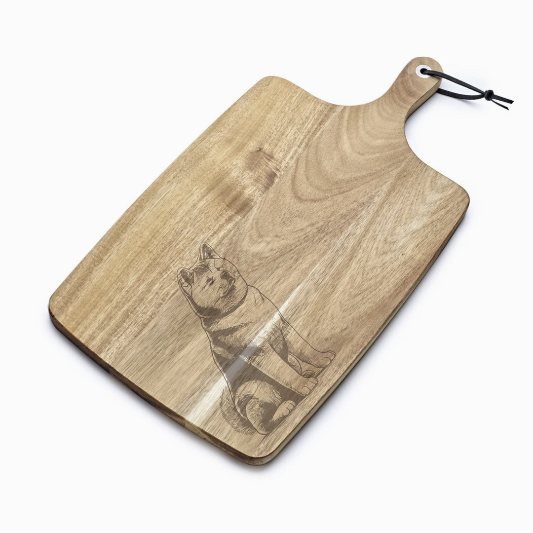 Personalised Sitting R Akita Inu Engraved Acacia Serving Board