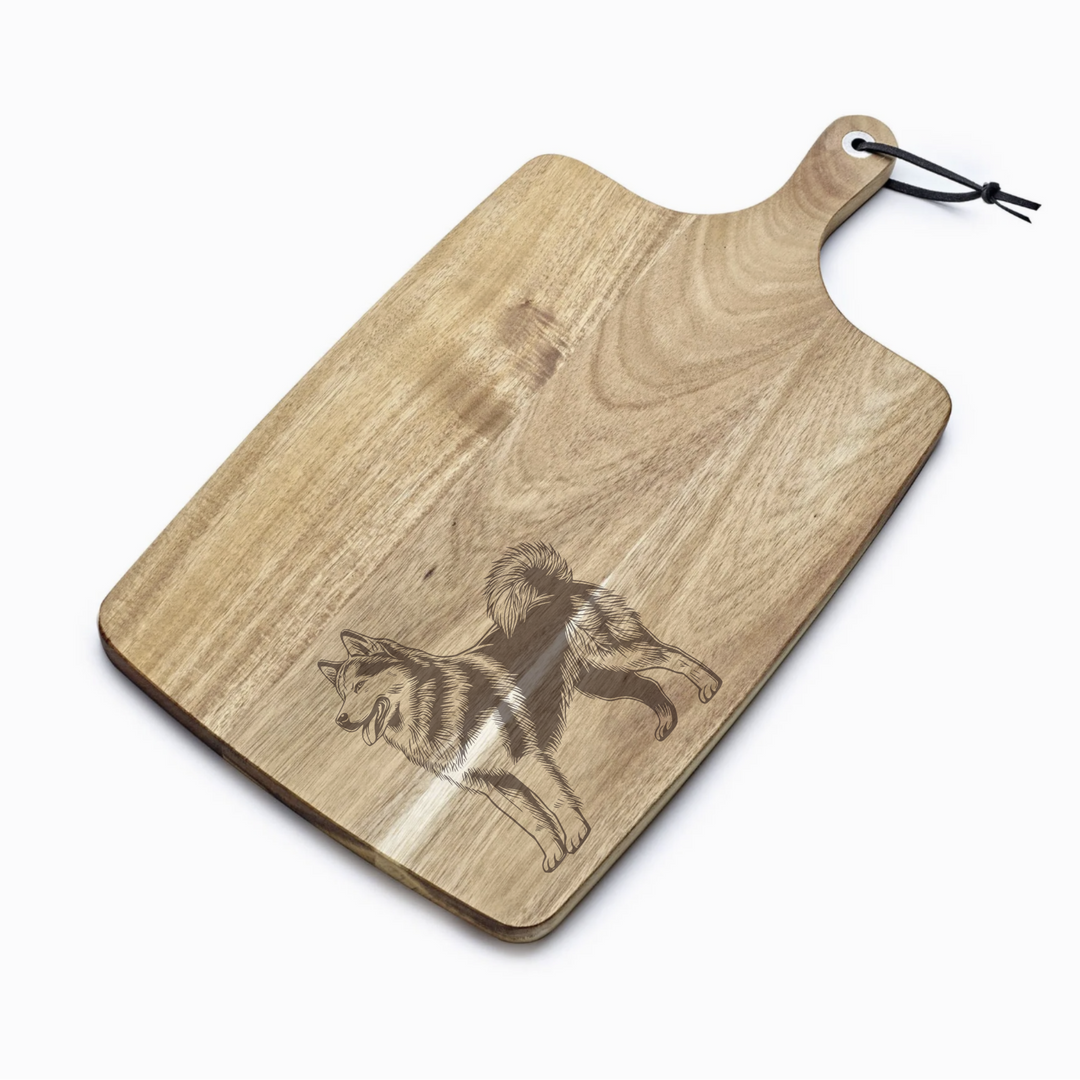 Personalised Standing Alaskan Malamute Engraved Acacia Serving Board