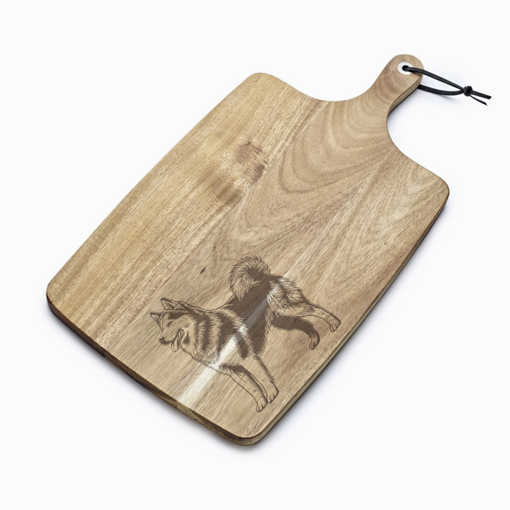 Personalised Standing Alaskan Malamute Engraved Acacia Serving Board