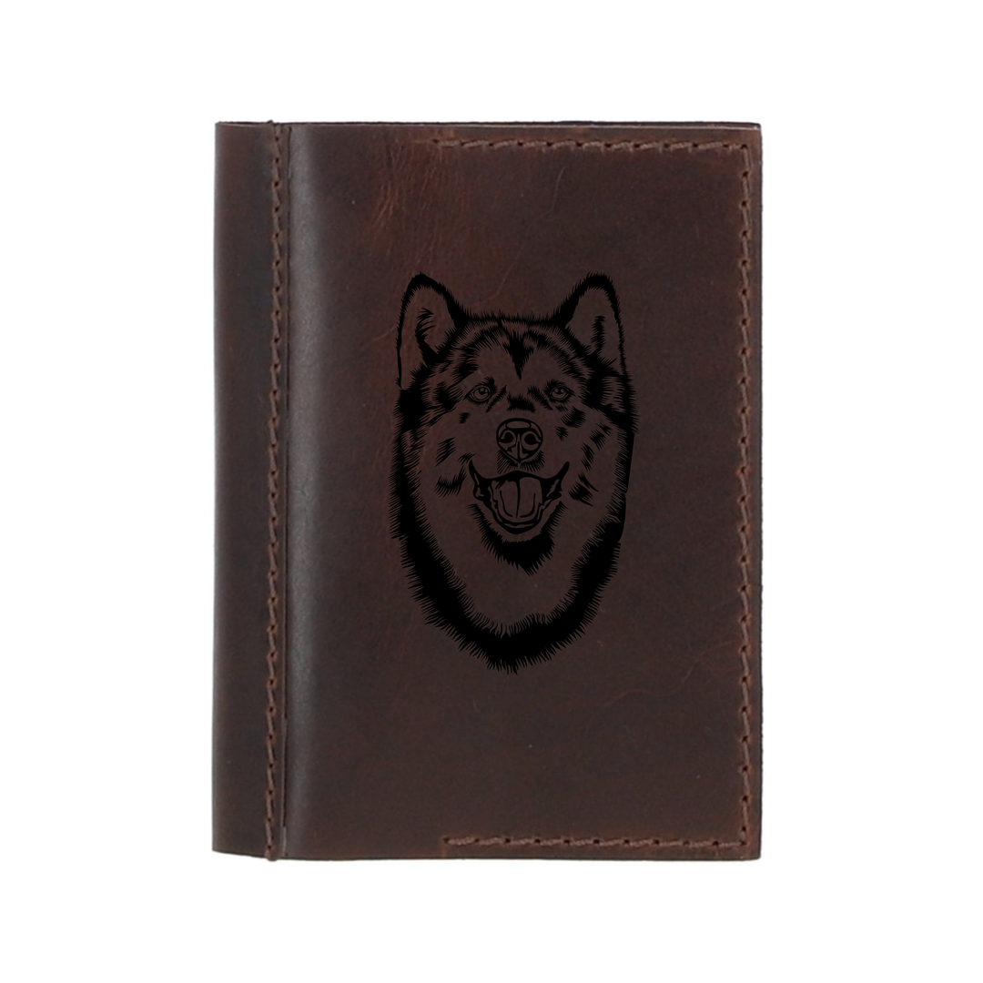 Personalised Alaskan Malamute Face Leather Sleeve & Notebook
