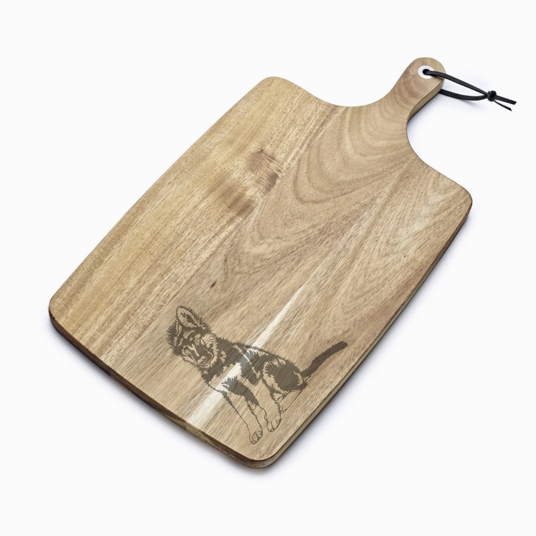 Personalised Alsatian German Shepherd Puppy Engraved Acacia Serving Board