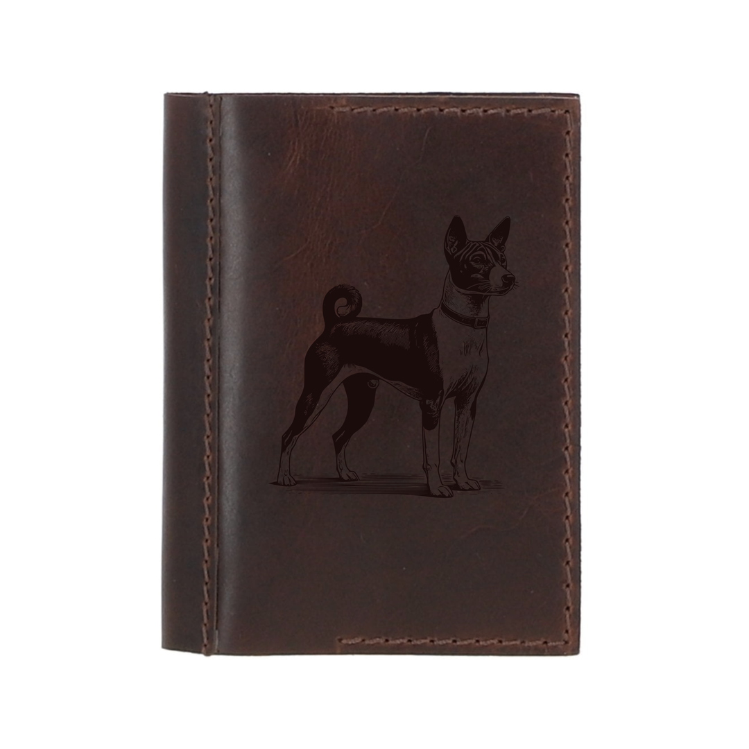 Personalised Basenji Standing Leather Sleeve & Notebook