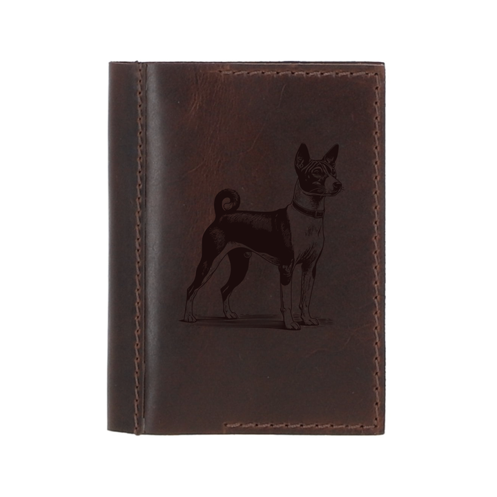Personalised Basenji Standing Leather Sleeve & Notebook