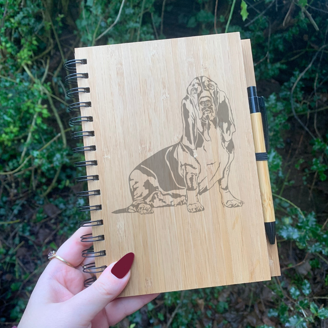 Basset Hound Illustration Engraved Notebook