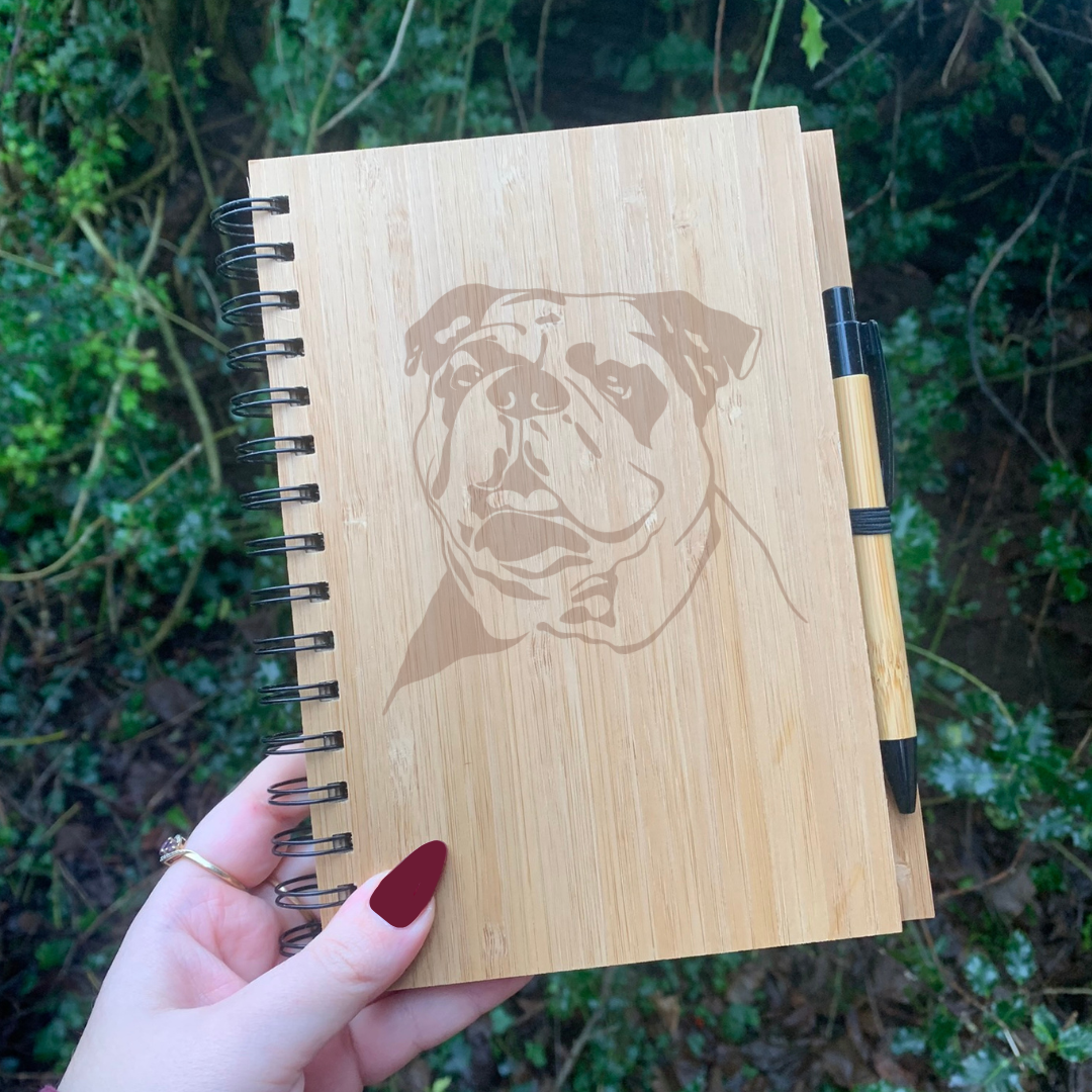 British Bulldog Face Illustration Engraved Notebook
