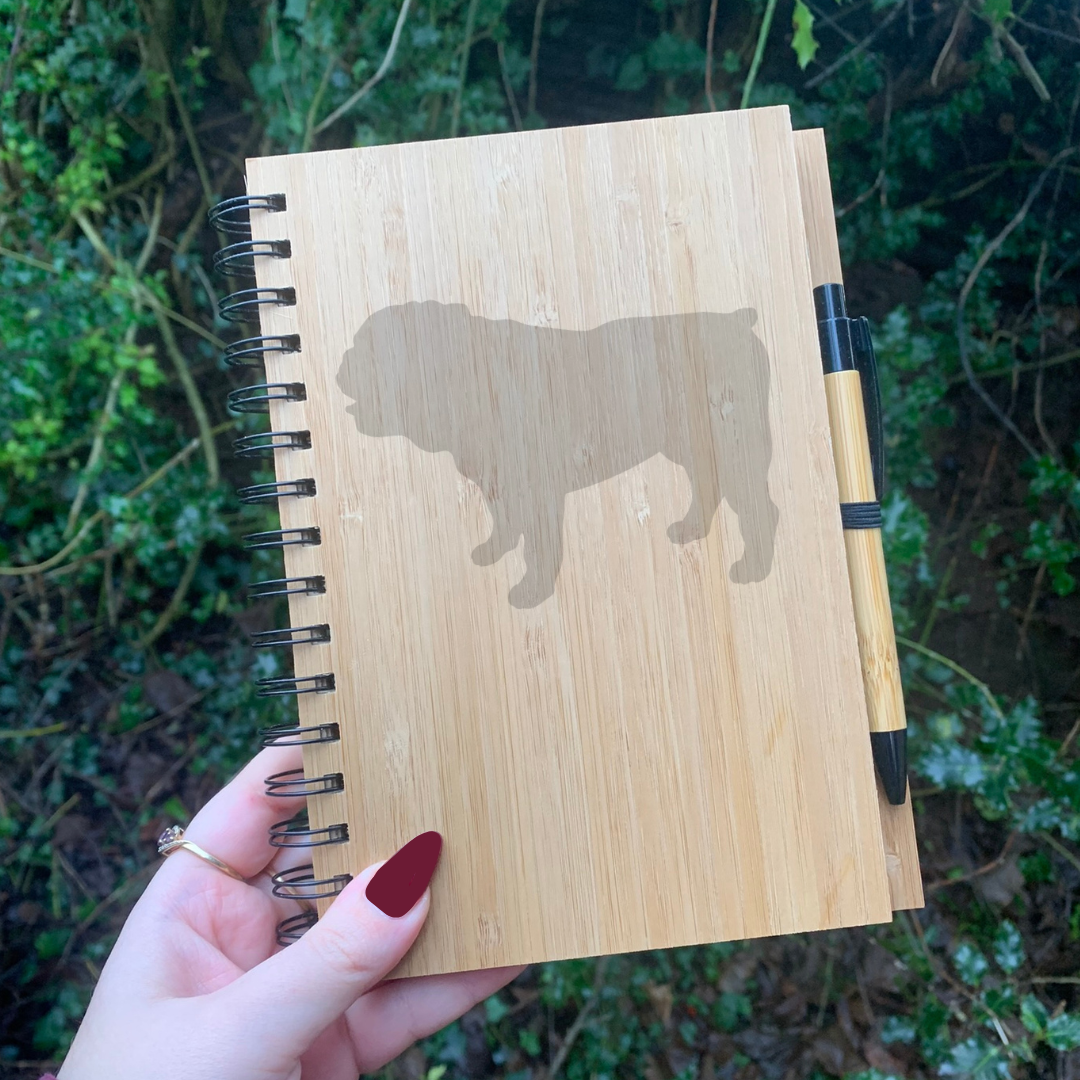 British Bulldog 2 Dog Silhouette Engraved Notebook