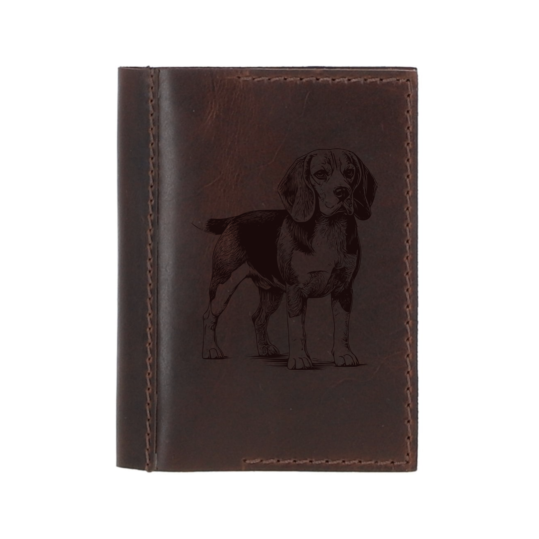 Personalised Beagle Standing Leather Sleeve & Notebook