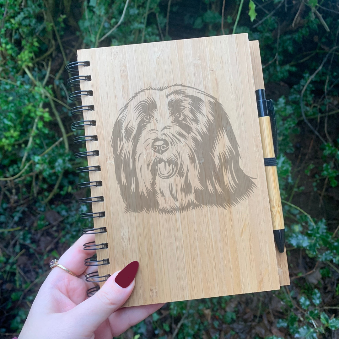 Bearded Collie Dog Illustration Engraved Notebook