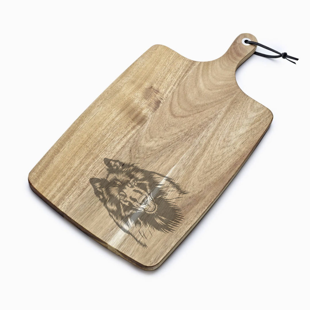 Personalised Belgian Shepherd Face Engraved Acacia Serving Board