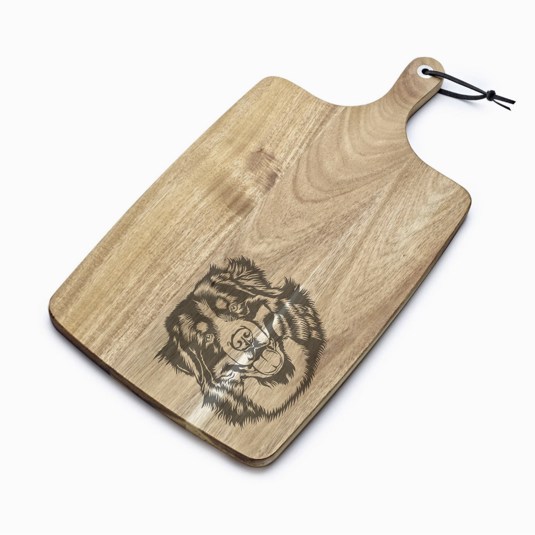 Personalised Bernese Mountain Dog Face Engraved Acacia Serving Board
