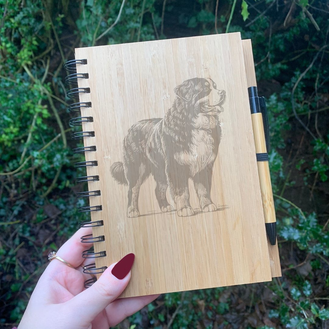 Bernese Mountain Dog Standing Illustration Engraved Notebook