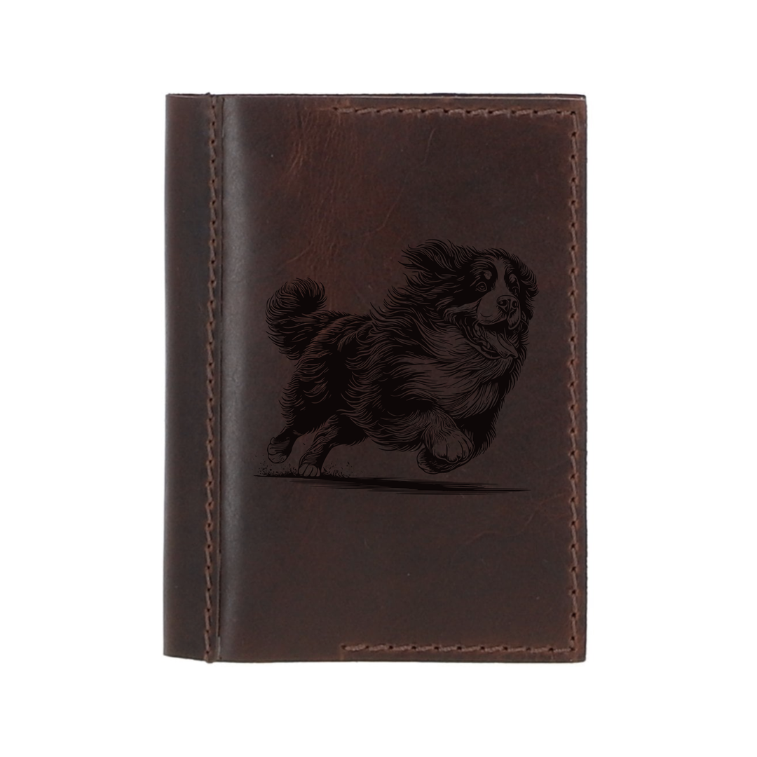 Personalised Bernese Mountain Dog Running Leather Sleeve & Notebook