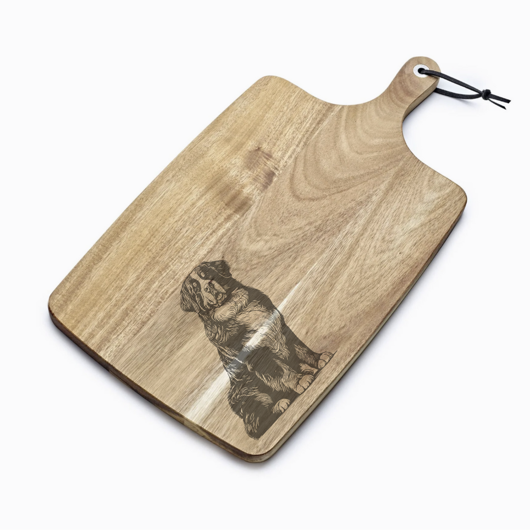 Personalised Sitting Bernese Mountain Dog Engraved Acacia Serving Board