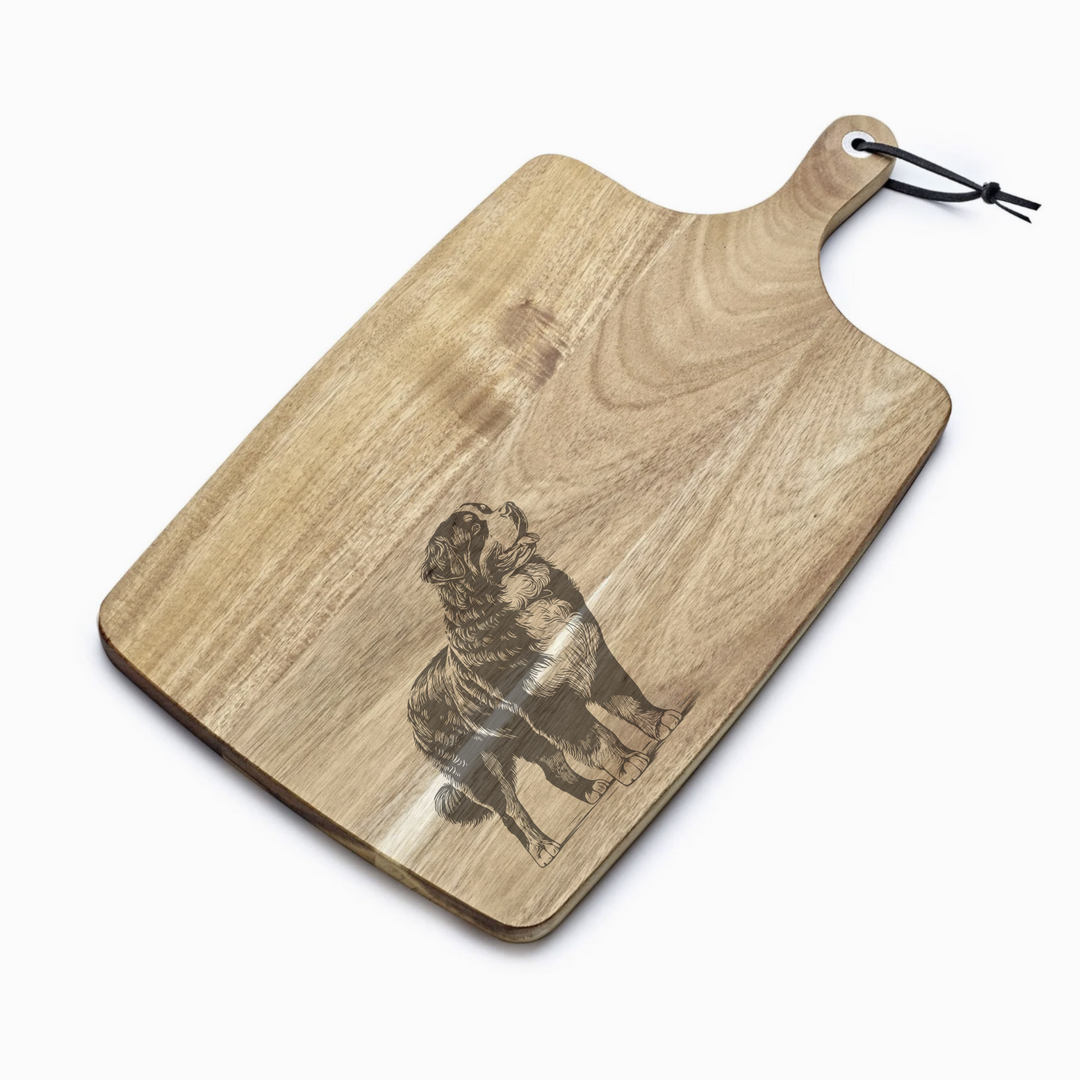 Personalised Standing Bernese Mountain Dog Engraved Acacia Serving Board