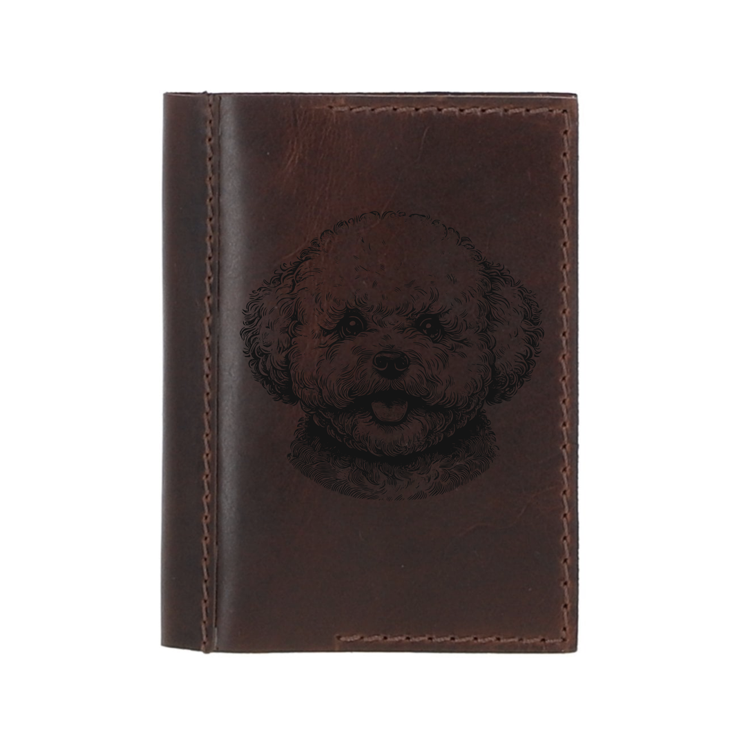 Personalised Bichon Frise Face Leather Sleeve & Notebook