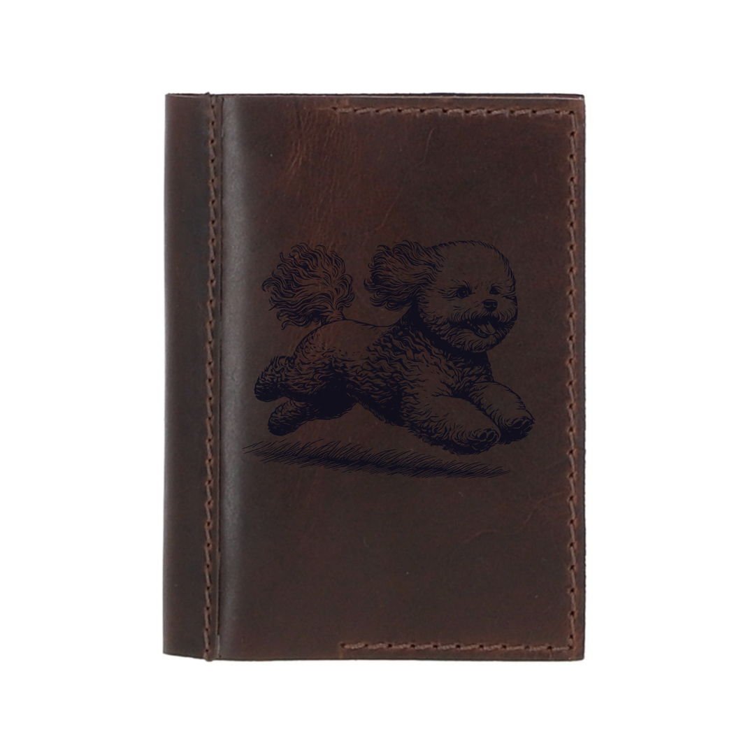 Personalised Bichon Frise Running Leather Sleeve & Notebook