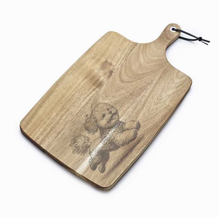 Personalised Bichon Frise Running Engraved Acacia Serving Board