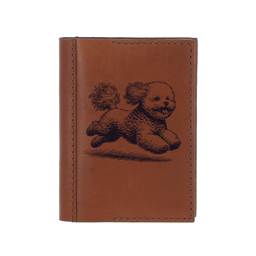 Personalised Bichon Frise Running Leather Sleeve & Notebook