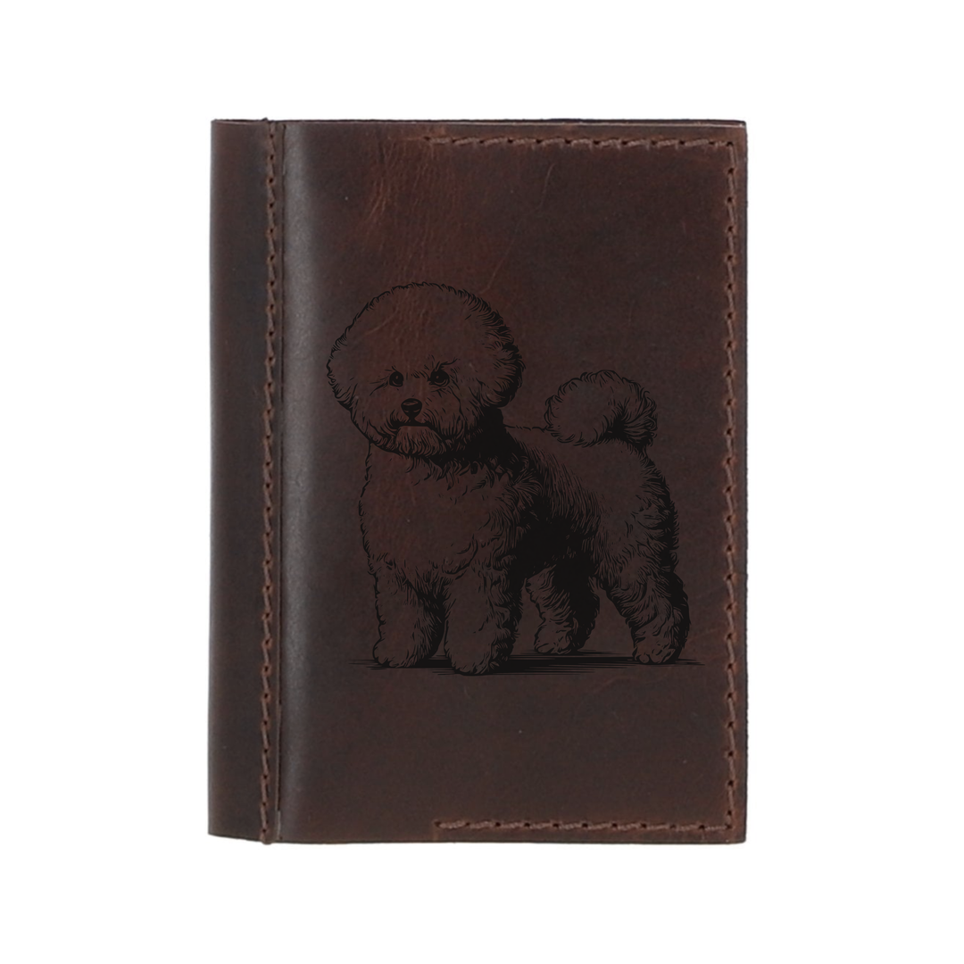 Personalised Bichon Frise Standing Leather Sleeve & Notebook