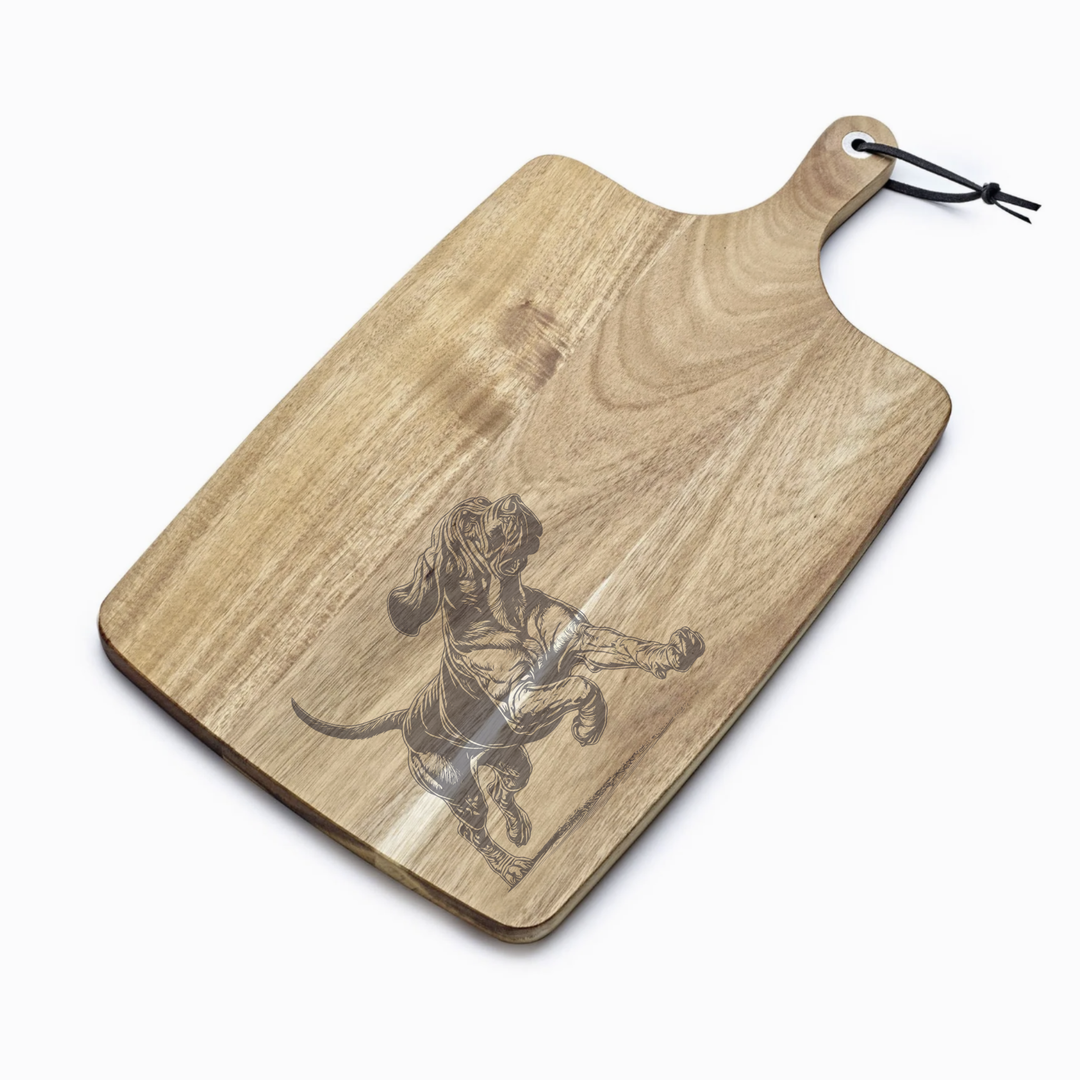 Personalised Running Bloodhound Engraved Acacia Serving Board
