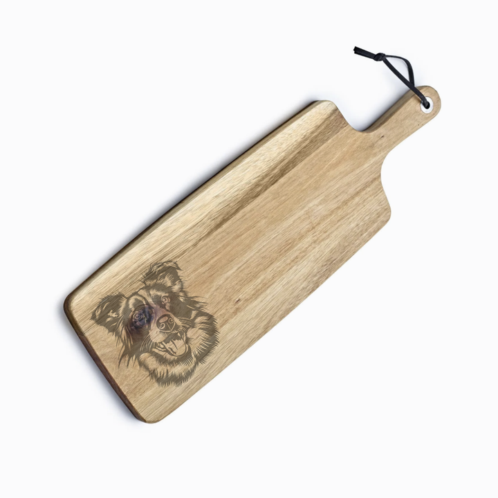 Personalised Border Collie Face Engraved Acacia Serving Board