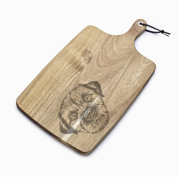 Personalised Border Terrier C Face Engraved Acacia Serving Board
