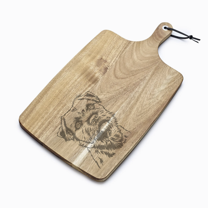 Personalised Border Terrier Face Engraved Acacia Serving Board