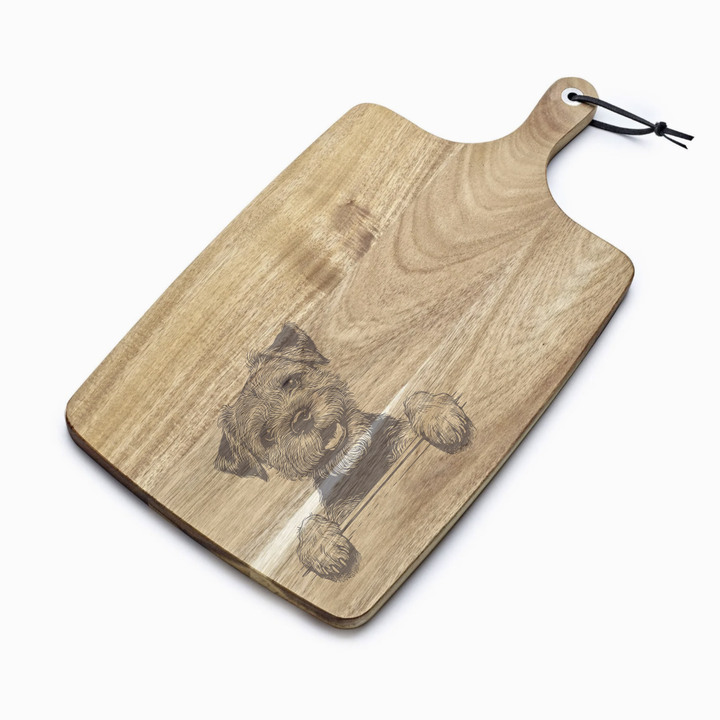 Personalised Border Terrier Paws Engraved Acacia Serving Board
