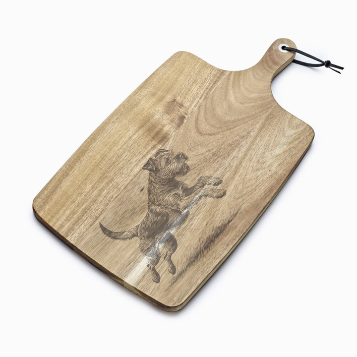 Personalised Running Border Terrier Engraved Acacia Serving Board
