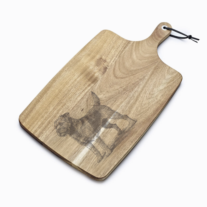 Personalised Standing Border Terrier Engraved Acacia Serving Board