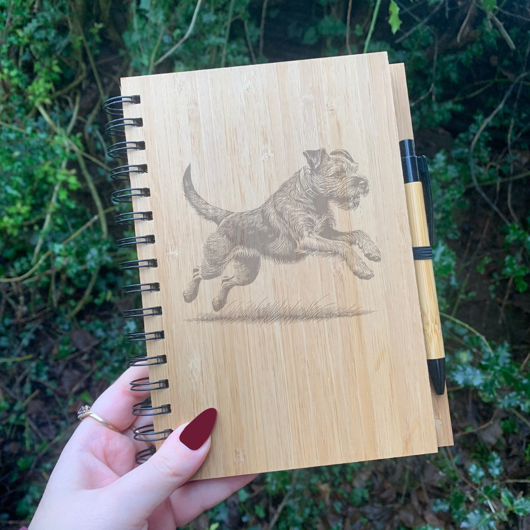 Border Terrier Running Illustration Engraved Notebook