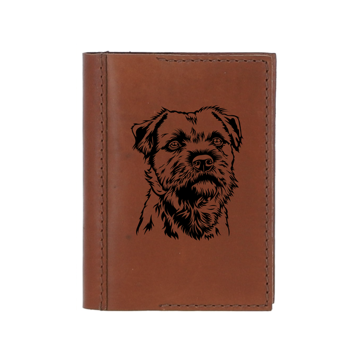 Personalised Border Terrier Face Leather Sleeve & Notebook